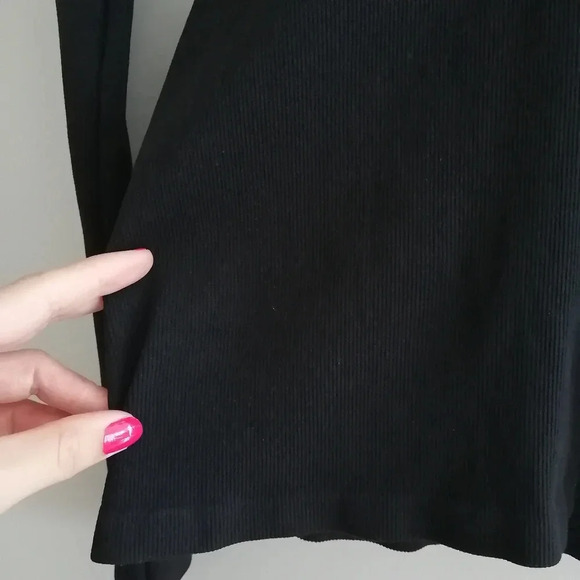 Free People Intimately Free Black Ribbed Lace  Up Neck Long Sleeve Top M/L - Picture 7 of 12